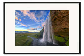 Gerahmter Kunstdruck Seljalandfoss Sonnenuntergang