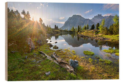 Hout print Sunset in the Dolomites