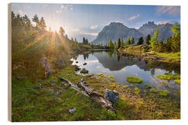 Tableau en bois Sunset in the Dolomites