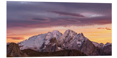 Print på skumplade Sunset over the Marmolada, Dolomites, South Tyrol - Italy