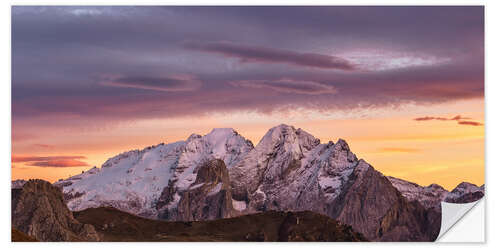 Sticker mural Sunset over the Marmolada, Dolomites, South Tyrol - Italy