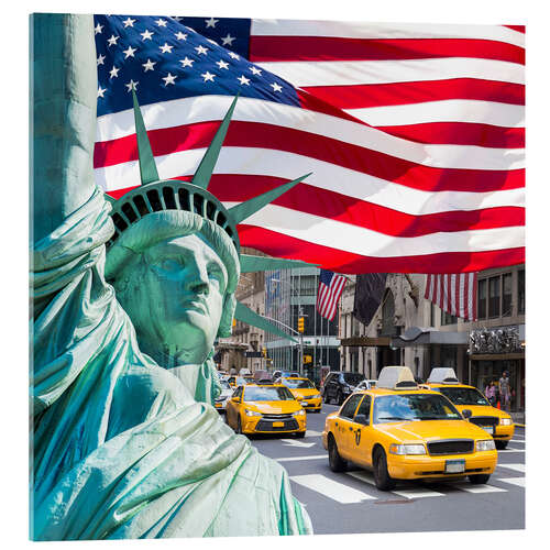 Cuadro de metacrilato USA Photo Collage with Statue of Liberty and Flag