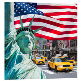 Akrylbillede USA Photo Collage with Statue of Liberty and Flag - Jan Christopher Becke