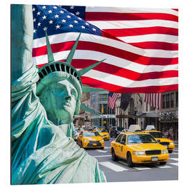 Alumiinitaulu USA Photo Collage with Statue of Liberty and Flag - Jan Christopher Becke