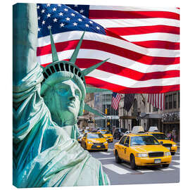 Leinwandbild USA Fotocollage mit Freiheitsstatue und Flagge - Jan Christopher Becke