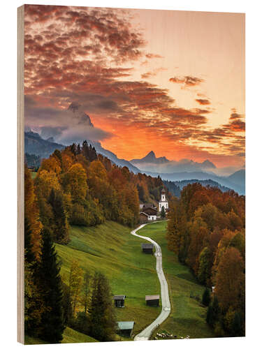 Quadro de madeira Bavarian Sunset - Germany