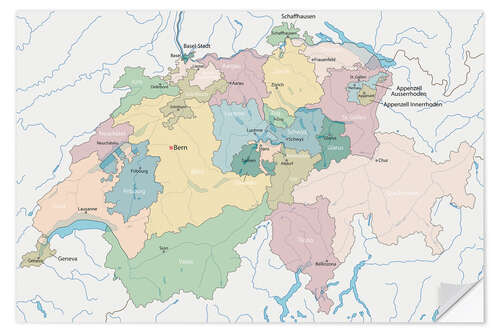 Selvklebende plakat Switzerland - Map