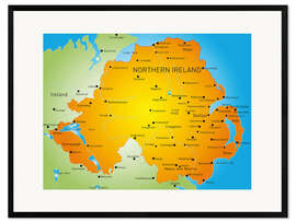 Impression artistique encadrée Carte d'Irlande du Nord (anglais)