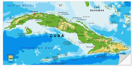 Selvklebende plakat Cuba - Map