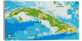 Holzbild  Kuba - Landkarte (Englisch)