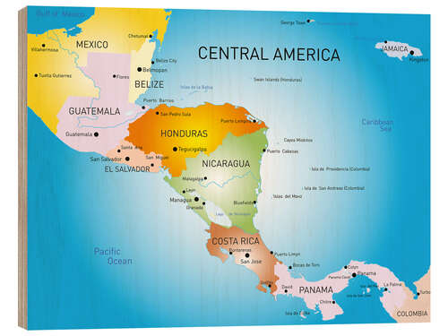 Cuadro de madera Mapa de Centro América (inglés)