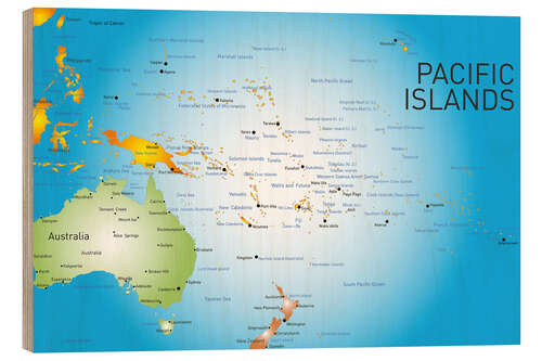 Wood print Map of Pacific Islands