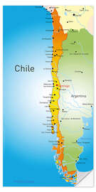 Selvklebende plakat Chile - Map