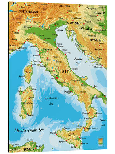 Aluminium print Map of Italy
