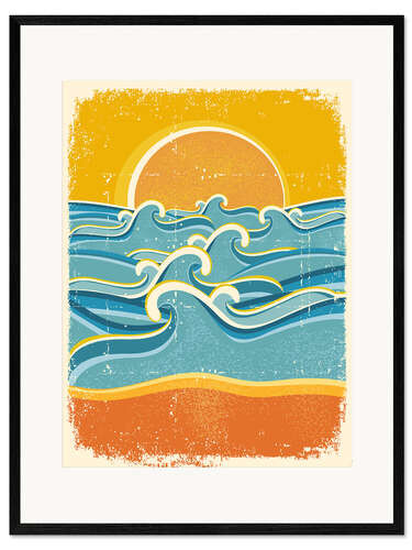 Ingelijste kunstdruk Sea waves and yellow sand beach