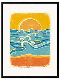 Framed art print Sea waves and yellow sand beach