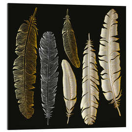 Tableau en verre acrylique  Feathers in Gold and Silver