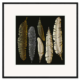Framed art print Feathers in Gold and Silver