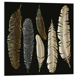 Tableau en plexi-alu Feathers in Gold and Silver