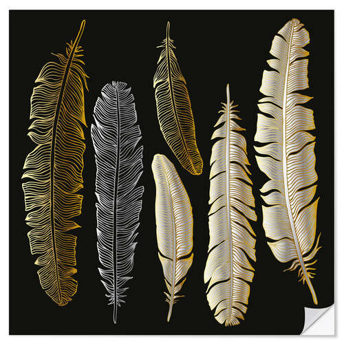 Sticker mural Feathers in Gold and Silver