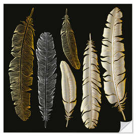 Sticker mural Feathers in Gold and Silver