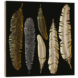 Quadro de madeira Feathers in Gold and Silver