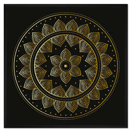 Gerahmter Kunstdruck Mandala auf schwarz