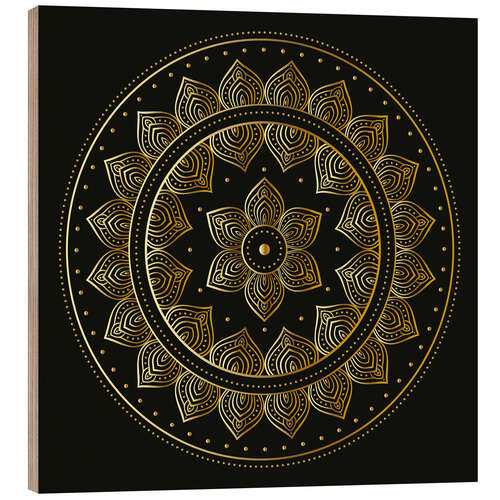 Wood print Mandala on black