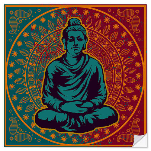 Selvklebende plakat Buddha on a Mandala