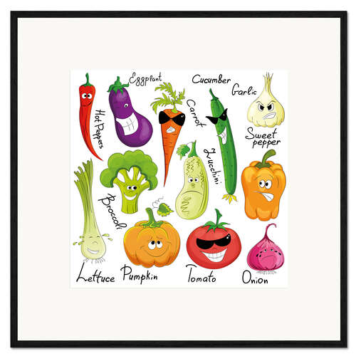 Inramat konsttryck Funny vegetables