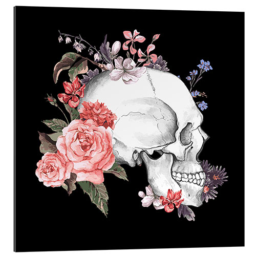 Quadro em plexi-alumínio Floral skull