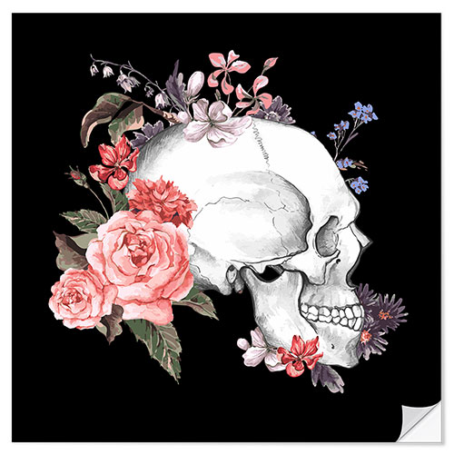 Sticker mural Floral skull