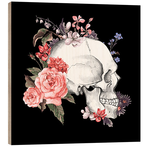 Wood print Floral skull