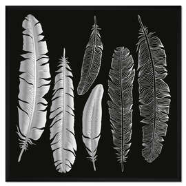 Gerahmter Kunstdruck Federn in silber