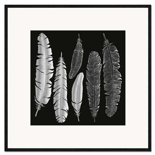 Kehystetty taidepainatus Feathers in silver