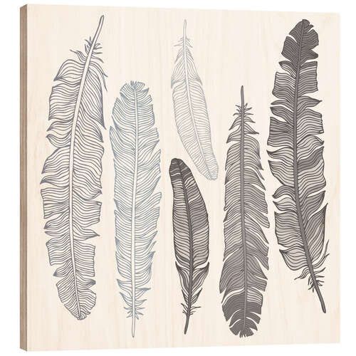 Wood print Feathers on white