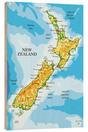 Wood print  Map of New Zealand