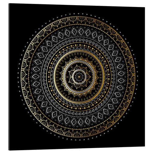 Cuadro de aluminio Mandala dorado y plateado