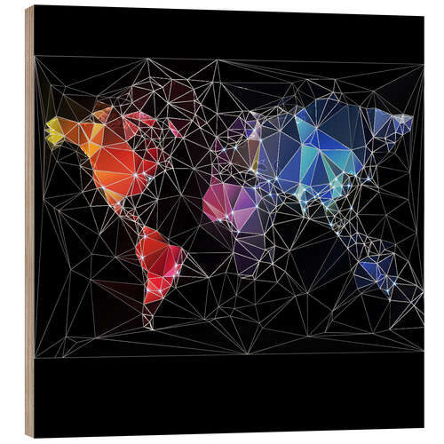 Hout print Triangular World Map