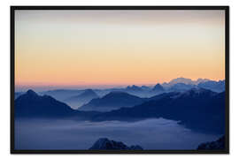 Gerahmter Kunstdruck Sonnenaufgang über Nebelmeer vom Brienzer Rothorn, Schweiz