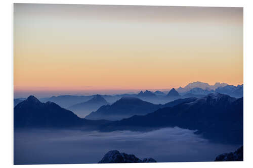 Foam board print Distant mountain layers at sunrise. View from Brienzer Rothorn over swiss alps