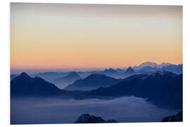 Foam board print Distant mountain layers at sunrise. View from Brienzer Rothorn over swiss alps