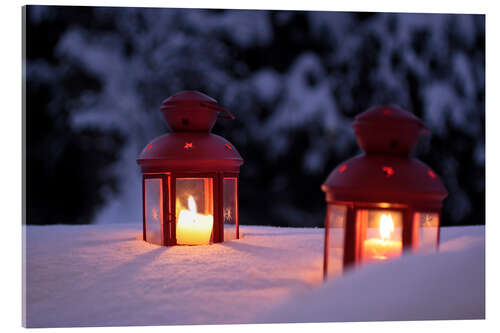 Acrylic print Red lanterns in the snow