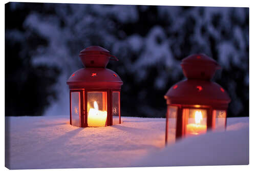 Lærredsbillede Red lanterns in the snow