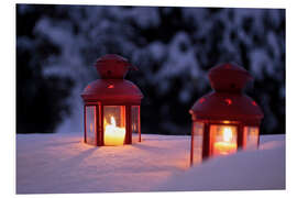 Foam board print Red lanterns in the snow