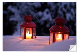 Wandsticker Rote Laternen im Schnee