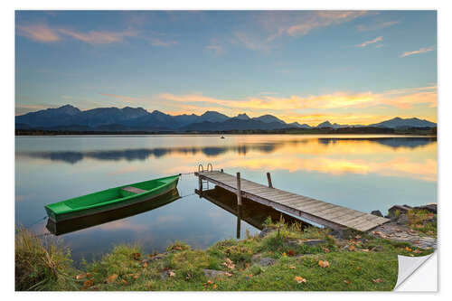 Selvklebende plakat Sunset at Hopfensee in Allgäu, Bavaria