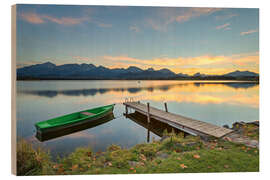 Holzbild Sonnenuntergang am Hopfensee im Allgäu