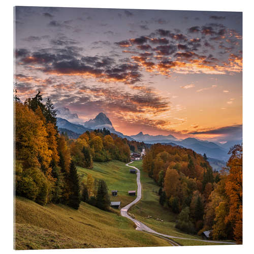 Acrylglasbild Sonnenuntergang über der Zugspitze, Bayern, Deutschland