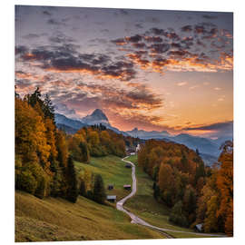 Foam board print Sunset over the Zugspitze Mountain, Bavaria, Germany